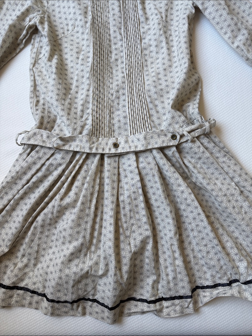 Cream Long-Sleeve Pleated Dress with Pintuck Front - Picture 4 of 6